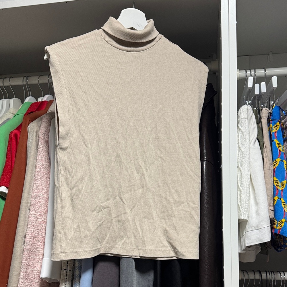 Zara Sleeveless Mock Neck Tank - Light Beige
